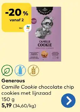 Bio Planet Generous Camille Cookie chocolate chip cookies met lijnzaad aanbieding