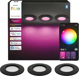 Coolblue Philips Hue Spot Encastré Slim Lot de 3 - White and Color - 90 mm - Noir aanbieding