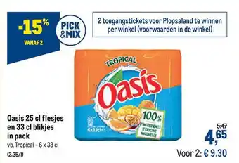 Makro Oasis 25 Cl Flesjes En 33 Cl Blikjes In Pack aanbieding