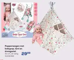 Supra Bazar Poppenwagen met babypop, tent en draagzettel aanbieding