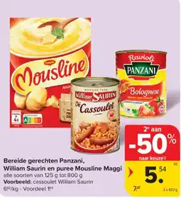 Carrefour Market Bereide gerechten Panzani, William Saurin en puree Mousline Maggi aanbieding