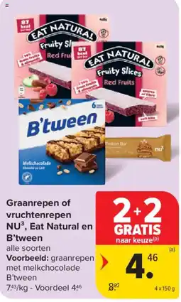 Carrefour Market Graanrep en vruchtenrep NU3, Eat Natural en B'tween aanbieding