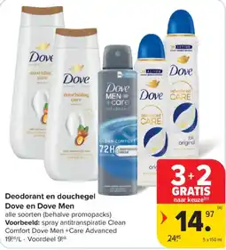 Carrefour Market Deodorant en douchegel Dove en Dove Men aanbieding