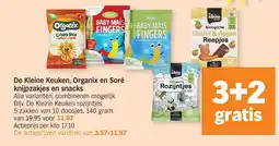 Albert Heijn De Kleine Keuken, Organix en Soré knijpzakjes en snacks aanbieding