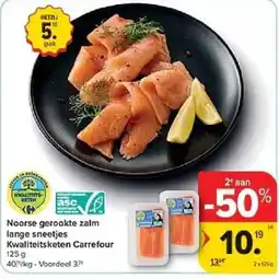Carrefour Noorse gerookte zalm lange sneetjes aanbieding