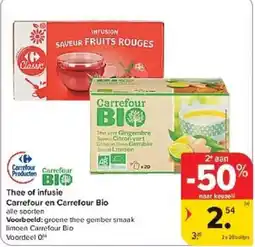 Carrefour Thee of infusie Carrefour en Carrefour Bio aanbieding