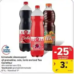 Carrefour Limonade sinaasappel of grenadine, cola, tonic en Iced Tea Carrefour aanbieding