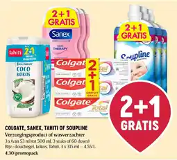 Delhaize Colgate, Sanex, Tahiti of Soupline verzorgingsproduct of wasverzachter aanbieding