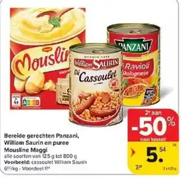 Carrefour Bereide gerechten Panzani, William Saurin en puree Mousline Maggi aanbieding