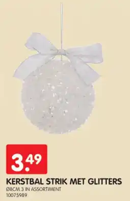 Yess Kerstbal strik met glitters aanbieding