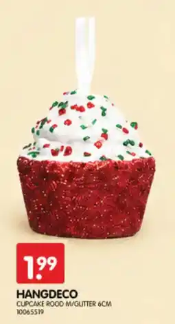 Yess Hangdeco cupcake rood m/glitter 6cm aanbieding