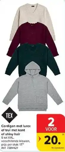 Carrefour Cardigan met lurex of trui met kant of shiny hair aanbieding