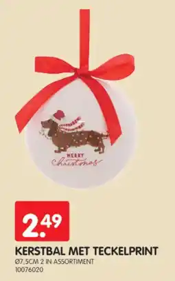Yess Kerstbal met teckelprint aanbieding