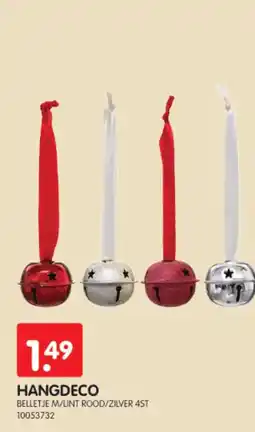 Yess Hangdeco belletje m/unt rood/zilver 4st aanbieding