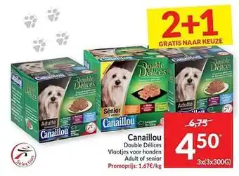 Intermarché Canaillou double délices vlootjes voor honden adult of senior 300g aanbieding