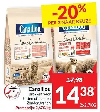 Canaillou brokken voor katten of honden zonder granen 2.7kg