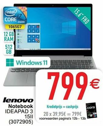 Cora Lenovo notebook ideapad 3 aanbieding