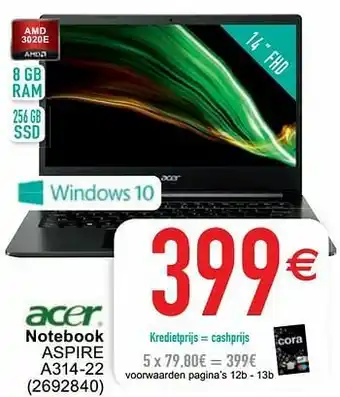 Cora Acer notebook aspire a314-22 aanbieding