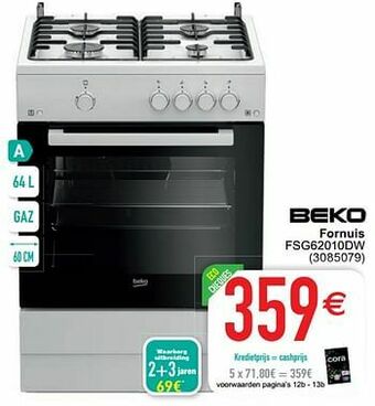 Cora Beko fornuis fsg62010dw aanbieding