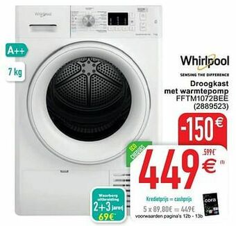 Cora Whirlpool droogkast met warmtepomp fftm1072bee aanbieding