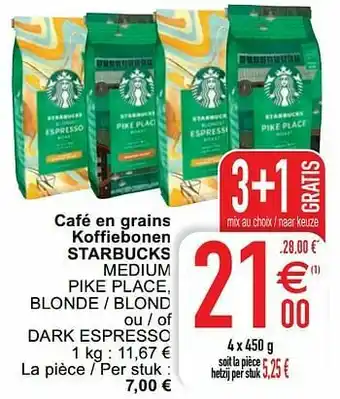 Cora Café en grains koffiebonen starbucks medium pike place, blonde - blond ou - of dark espresso aanbieding
