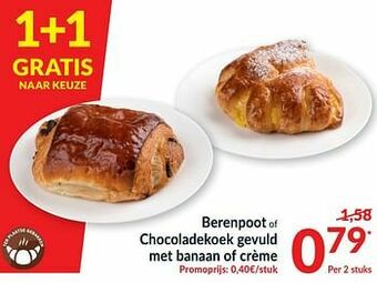 Intermarché Berenpoot of chocoladekoek gevuld met banaan of crème aanbieding
