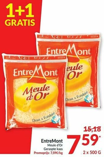 Intermarché Entremont meule d’or geraspte kaas aanbieding