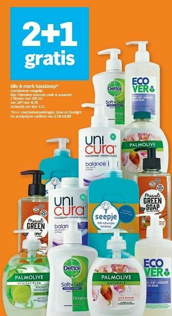 Albert Heijn Palmolive naturals melk + amandel aanbieding