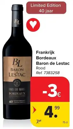 Carrefour Frankrijk Bordeaux Baron de Lestac Rood aanbieding