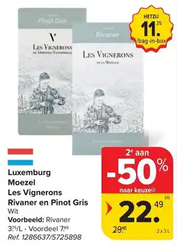 Carrefour Luxemburg Moezel Les Vignerons Rivaner en Pinot Gris Wit aanbieding