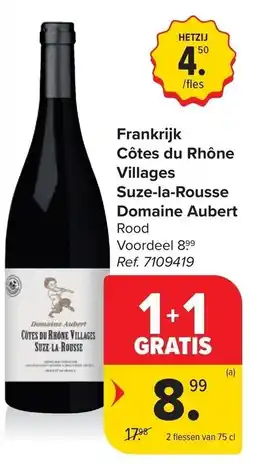 Carrefour Frankrijk Côtes du Rhône Villages Suze-la-Rousse Domaine Aubert Rood aanbieding