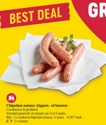 Delhaize Chipolata natuur, kippen- of boeren- aanbieding