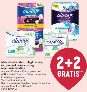 Maandverbanden, inlegkruisjes, tampons of bescherming tegen urineverlies
