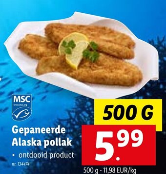 Lidl Gepaneerde Alaska pollak 500 g aanbieding