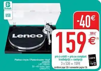 Lenco platine vinyle - platendraaier vinyl lenco lbt188wa