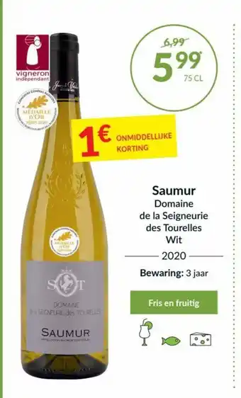 Intermarché Saumur Domaine de la Seigneurie des Tourelles Wit 2020 aanbieding