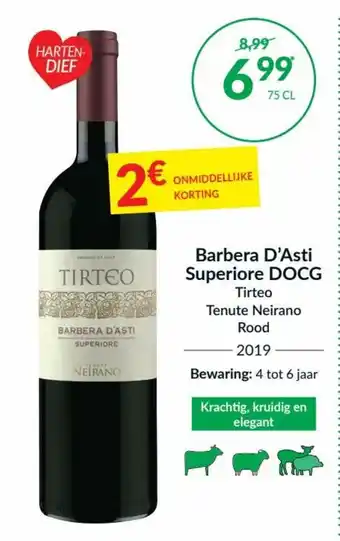 Intermarché Barbera D'Asti Superiore DOCG Tirteo Tenute Neirano Rood 2019 aanbieding