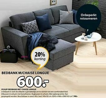 Jysk Vejlby bedbank met chaise longue aanbieding