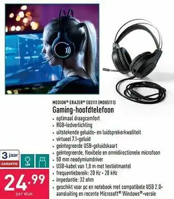 ALDI Medion erazer e83111 md85111 gaming-hoofdtelefoon aanbieding