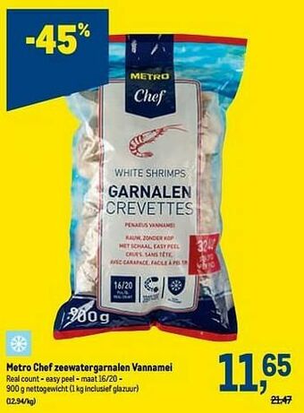 Makro Metro chef zeewatergarnalen vannamei aanbieding