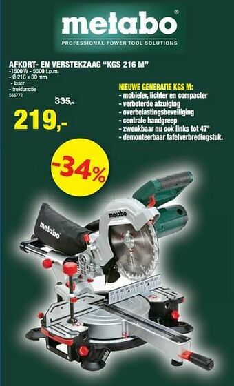 Hubo Metabo afkort- en verstekzaag kgs 216 m aanbieding