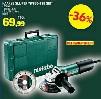 Hubo Metabo haakse slijper w850-125 set aanbieding
