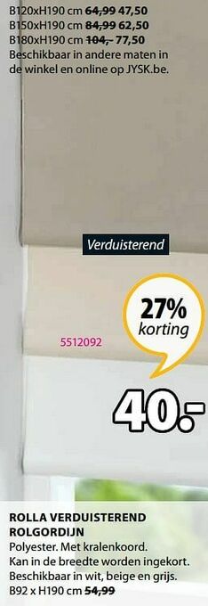 Jysk Rolla verduisterend rolgordijn aanbieding