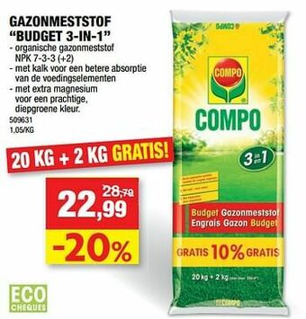 Hubo Gazonmeststof budget 3-in-1 aanbieding