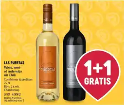 Delhaize Las Puertas witte, rosé- of rode wijn uit Chili aanbieding