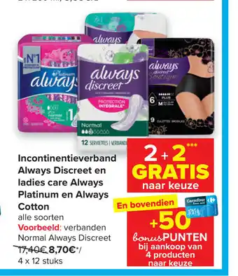 Carrefour Verbanden Normal Always Discreet 4 x 12 stuks aanbieding