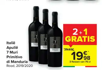 Carrefour Italie Apulie 7 Muri Primitivo di Manduria Rood, 2019/2020 3 flessen van 75 cl aanbieding