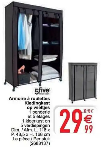 Cora Armoire à roulettes kledingkast op wieltjes aanbieding