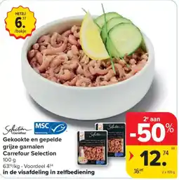 Carrefour Gekookte en gepelde grijze garnalen aanbieding