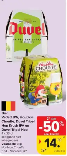 Carrefour Bier Vedett IPA, Houblon Chouffe, Duvel Tripel Hop Krush IPA en Duvel Tripel Hop aanbieding